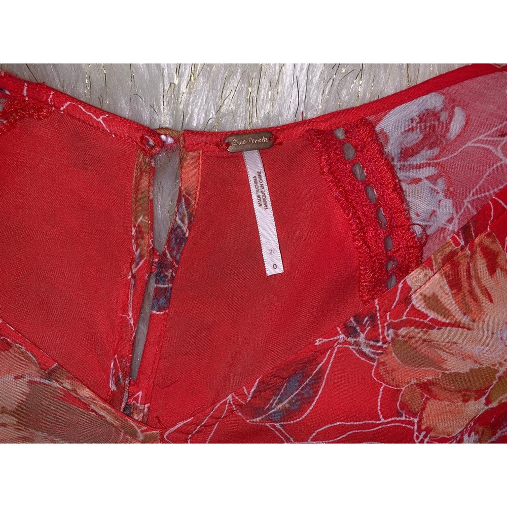 FREE PEOPLE Red Floral Boho Mini Dress - Picture 4 of 4